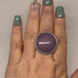 925 Sterling Silver ring with round purple stone  size 8.75